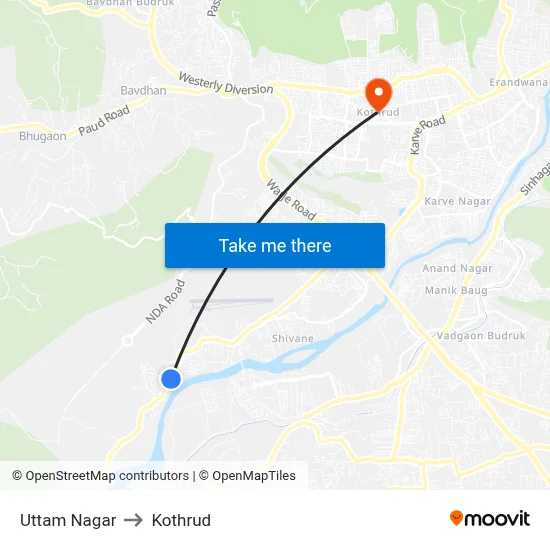 Uttam Nagar to Kothrud map