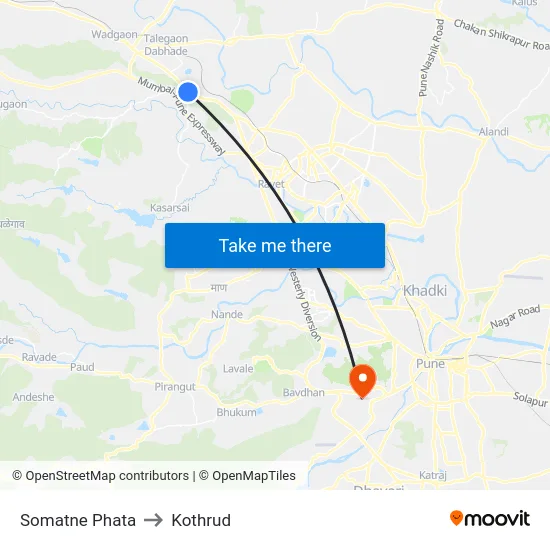Somatne Phata to Kothrud map