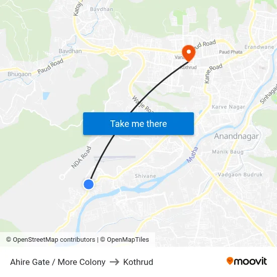 Ahire Gate / More Colony to Kothrud map