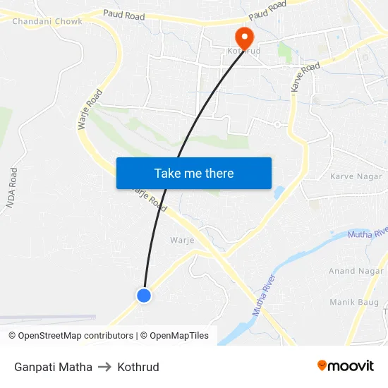 Ganpati Matha to Kothrud map