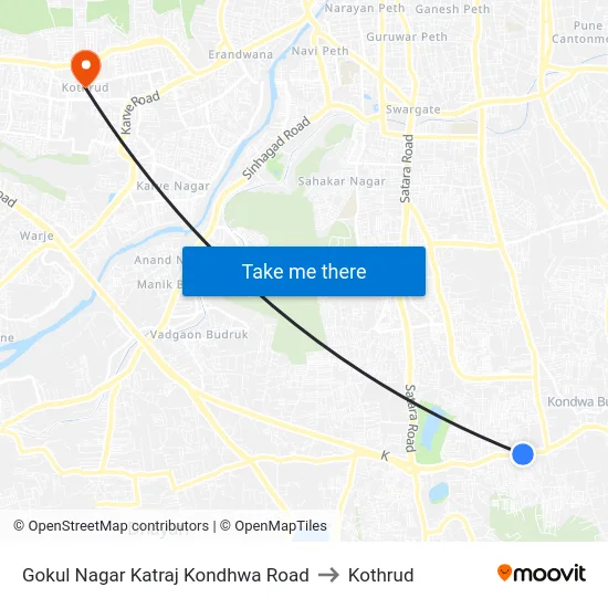 Gokul Nagar Katraj Kondhwa Road to Kothrud map