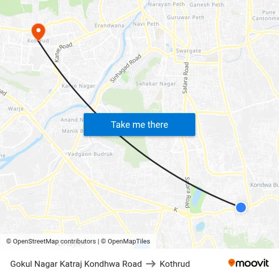Gokul Nagar Katraj Kondhwa Road to Kothrud map