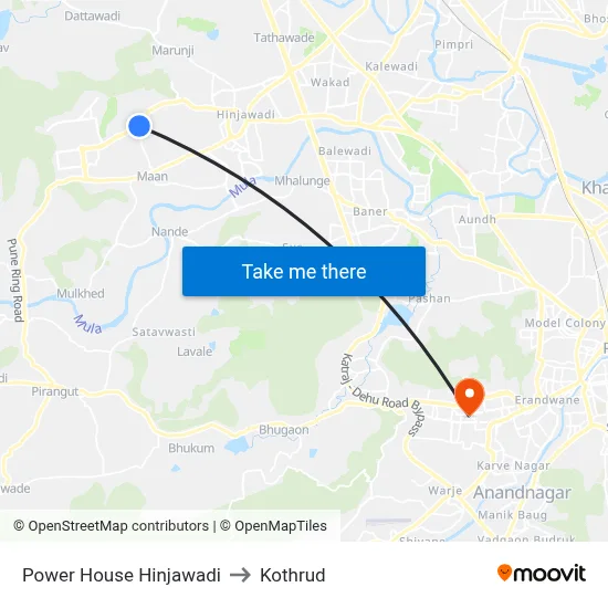 Power House Hinjawadi to Kothrud map