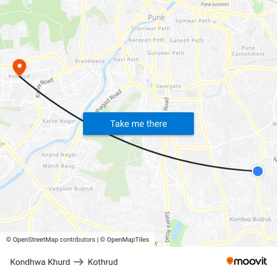 Kondhwa Khurd to Kothrud map