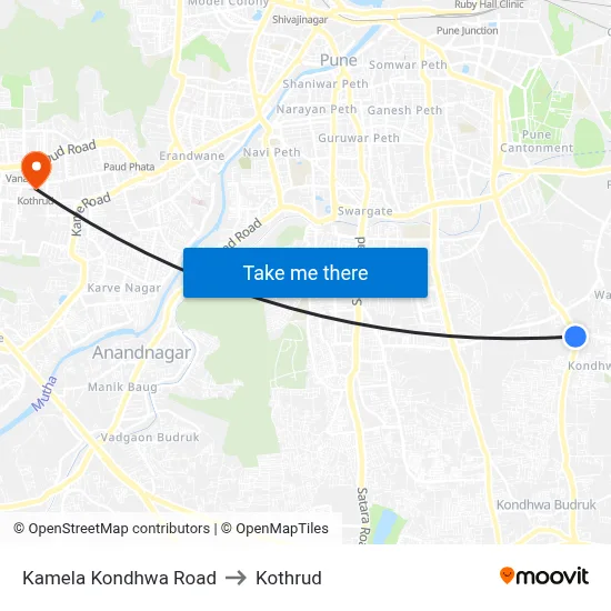 Kamela Kondhwa Road to Kothrud map