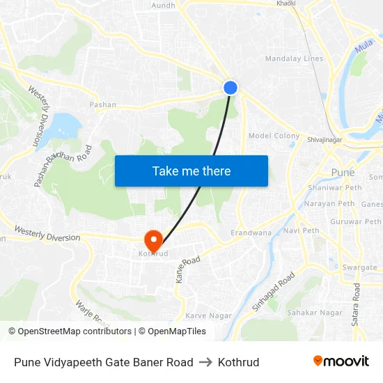 Pune Vidyapeeth Gate Baner Road to Kothrud map