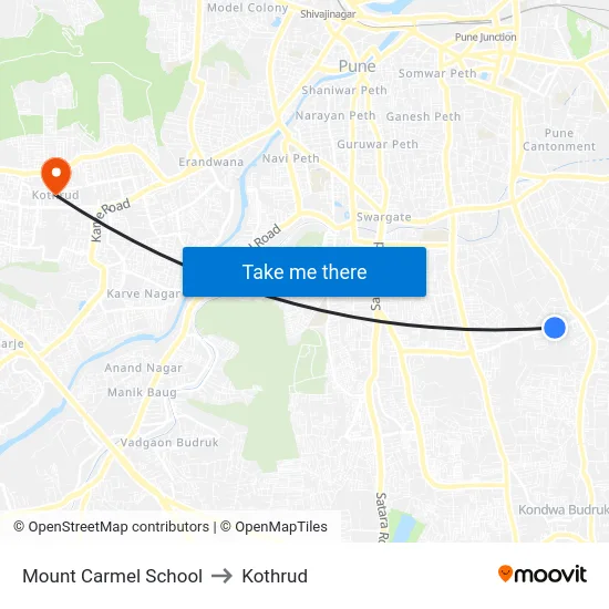 Mount Carmel High School to Kothrud map