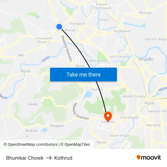 Bhumkar Chowk to Kothrud map