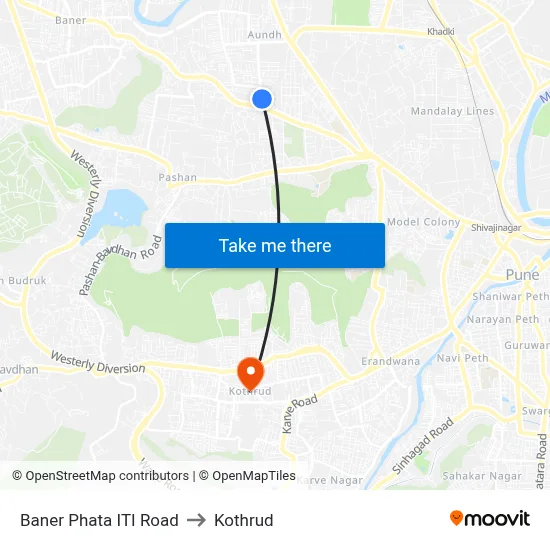 Baner Phata ITI Road to Kothrud map