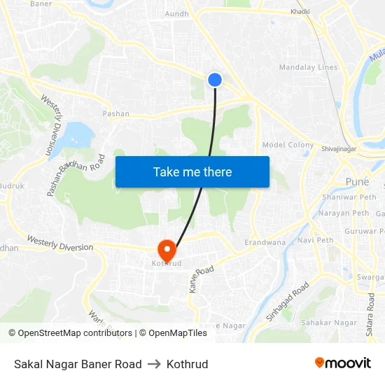 Sakal Nagar Baner Road to Kothrud map