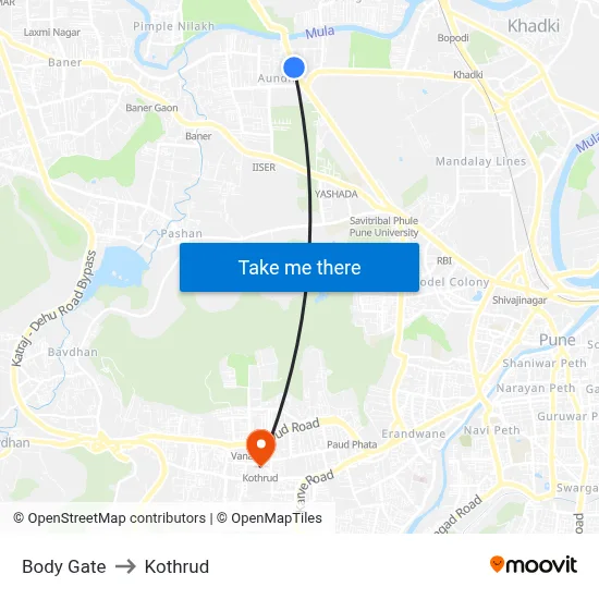 Body Gate to Kothrud map