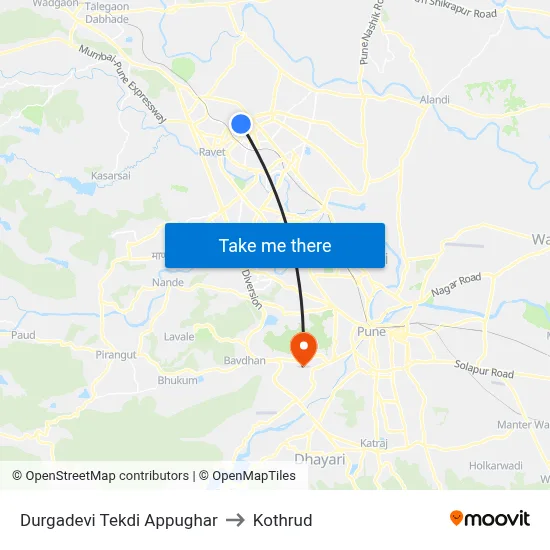 Durgadevi Tekdi Appughar to Kothrud map