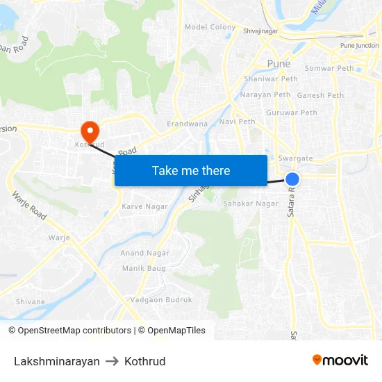 Lakshminarayan to Kothrud map