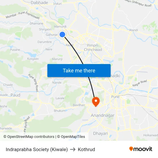 Indraprabha Society (Kiwale) to Kothrud map
