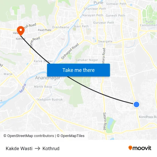 Kakde Wasti to Kothrud map
