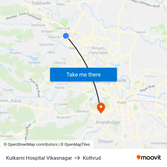 Kulkarni Hospital Vikasnagar to Kothrud map