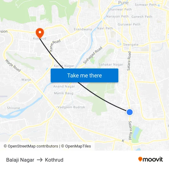 Balaji Nagar to Kothrud map