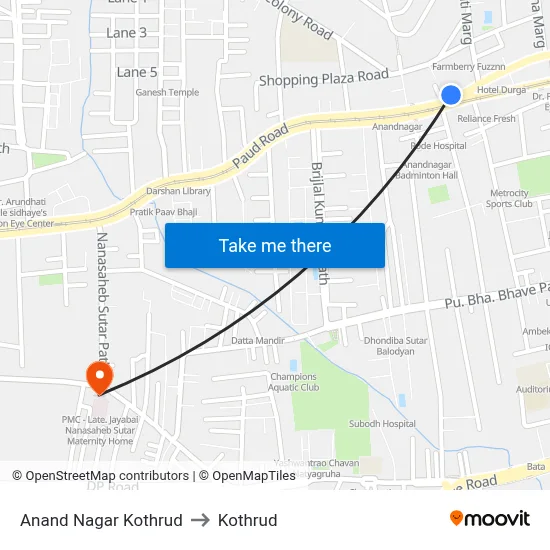 Anand Nagar Kothrud to Kothrud map