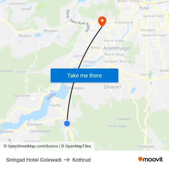 Sinhgad Hotel Golewadi to Kothrud map