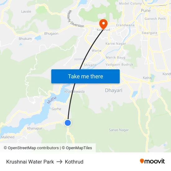 Krushnai Water Park to Kothrud map