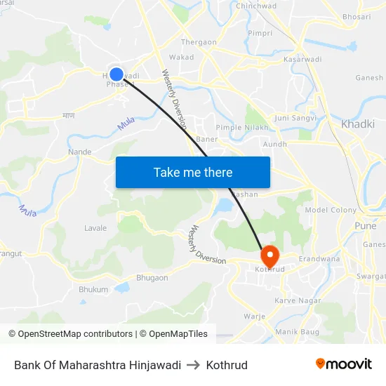 Bank Of Maharashtra Hinjawadi to Kothrud map