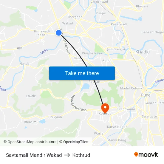 Savtamali Mandir Wakad to Kothrud map