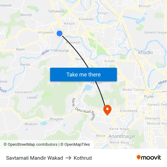 Savtamali Mandir Wakad to Kothrud map