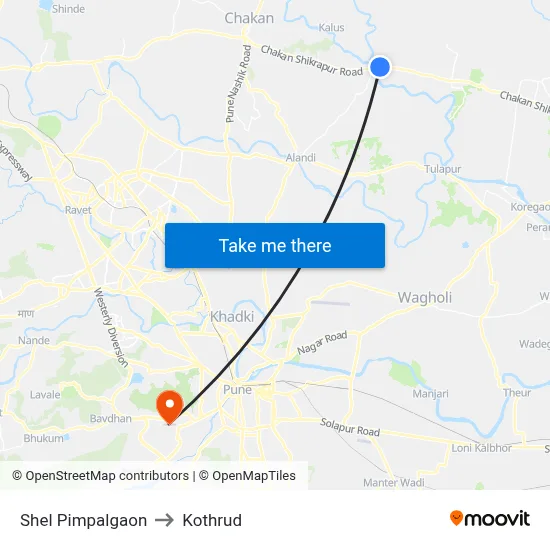 Shel Pimpalgaon to Kothrud map