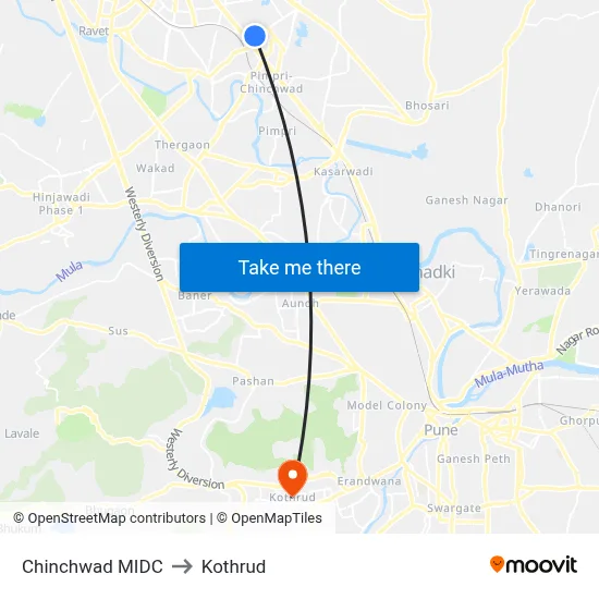 Chinchwad MIDC to Kothrud map