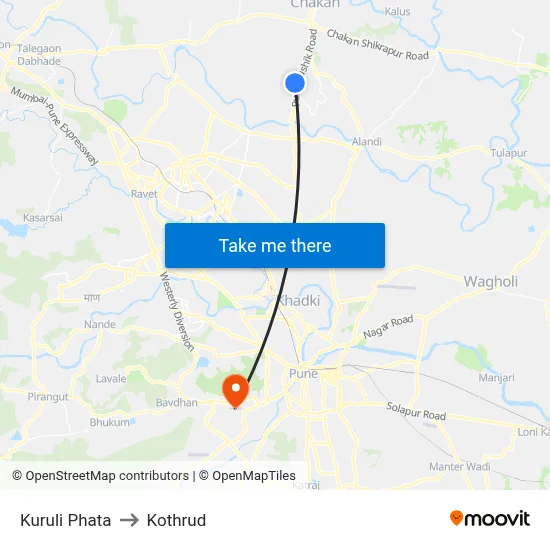 Kuruli Phata to Kothrud map