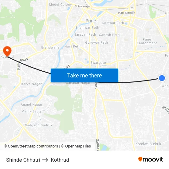 Shinde Chhatri to Kothrud map
