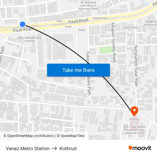Vanaz Metro Station to Kothrud map