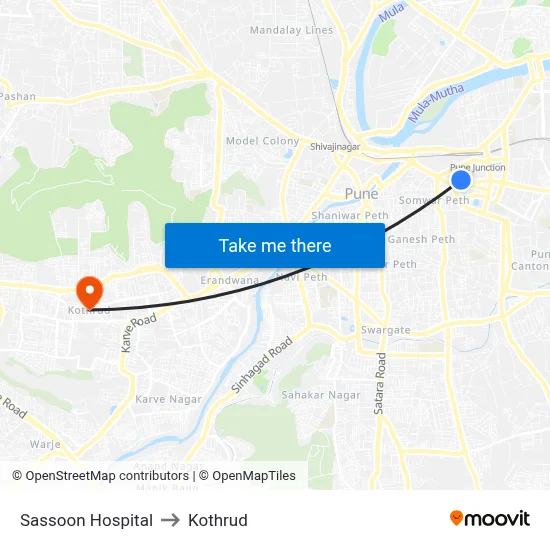Sassoon Hospital to Kothrud map
