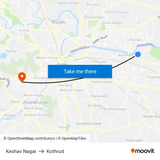 Keshav Nagar to Kothrud map