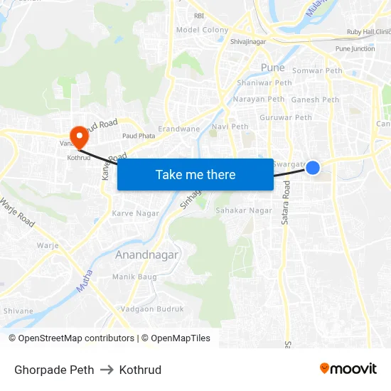 Ghorpade Peth to Kothrud map