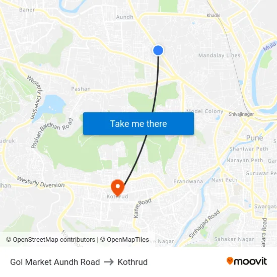 Gol Market Aundh Road to Kothrud map