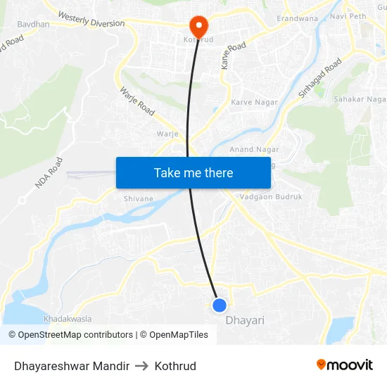 Dhayareshwar Mandir to Kothrud map