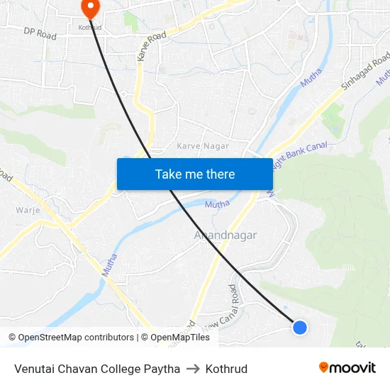 Venutai Chavan College Paytha to Kothrud map