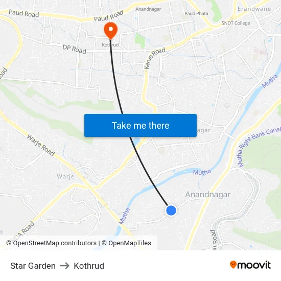 Star Garden to Kothrud map
