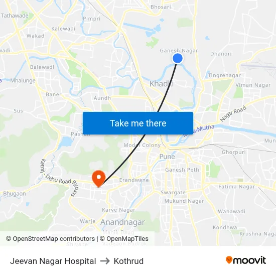 Jeevan Nagar Hospital to Kothrud map