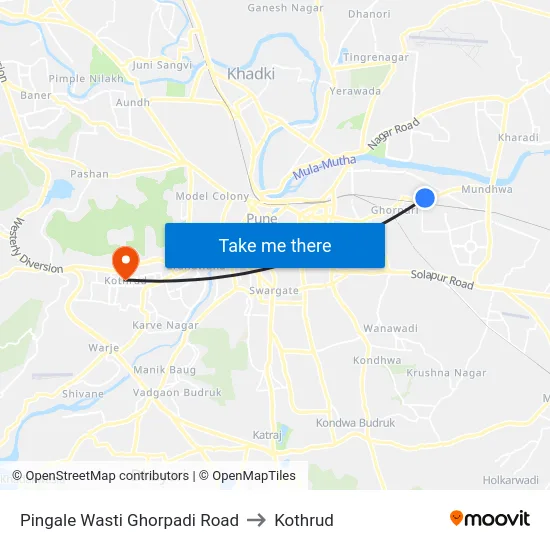 Pingale Wasti Ghorpadi Road to Kothrud map
