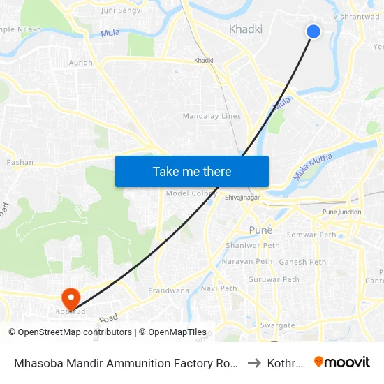 Mhasoba Mandir Ammunition Factory Road to Kothrud map