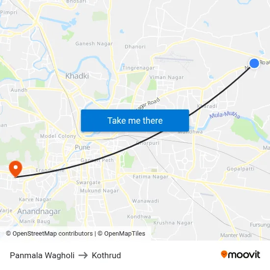 Panmala Wagholi to Kothrud map
