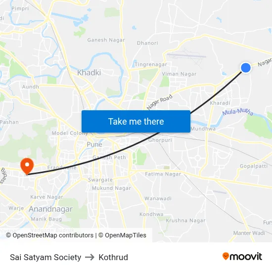 Sai Satyam Society to Kothrud map