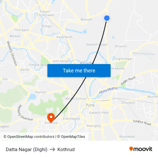 Datta Nagar (Dighi) to Kothrud map