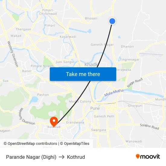 Parande Nagar (Dighi) to Kothrud map