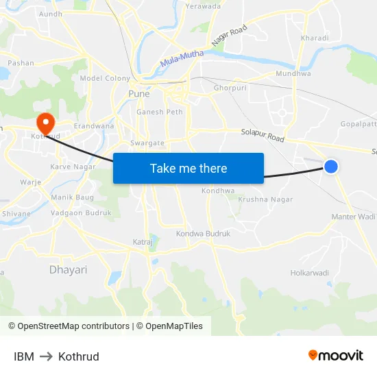 IBM to Kothrud map
