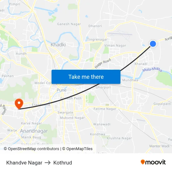 Khandve Nagar to Kothrud map