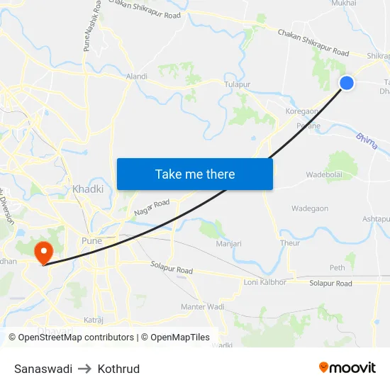 Sanaswadi to Kothrud map