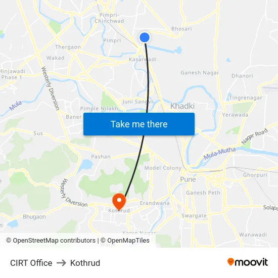 CIRT Office to Kothrud map